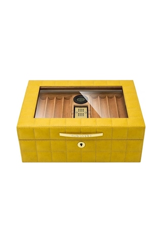 Lubinski Deri Camlı Humidor Puro Kutusu Sarı 50s