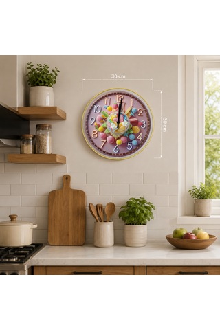 Candy Dream Dekoratif Duvar Saati Pastel Renkli Şeker Temalı Modern Salon Saati Pembe
