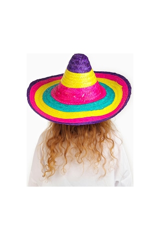 Nessiworld Sombrero Meksikaa Şapkası Renkli Örme Hasır Çocuk Boy Sarı