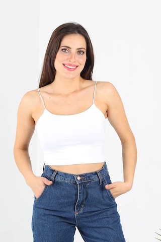 Lastik Askılı Crop Ekru