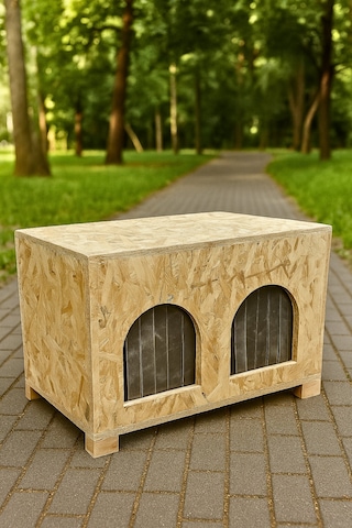 Reyo Pet Osb Ahşap Kedi Evi Çift Bölmeli, Dış Mekan Kullanıma Uygun Cat50