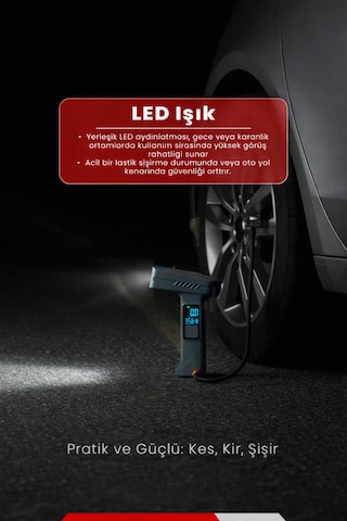 Nivego Taşınabilir 4000 Mah Dijital Hava Pompası 150 Psı Şarjlı Mini Kompresör Lcd Ekranlı, Işıklı, Kemer Kesicili,cam Kırma Otomatik Durma -