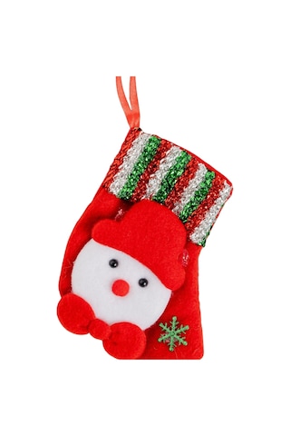 Yılbaşı Süsü Çorap Kardan Adam Desenli Kırmızı 11 Cm