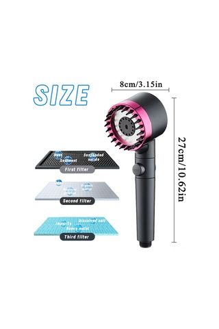 Hangfox Siyah 3 Modlu Yüksek Basınçlı Duş Başkanı - 22 Masaj Şeridi, Su Kesme Düğmesi Ve Filtreleme Fonksiyonu İle Delik Açmayan Tutucu + Filtre Pamuk Diğer