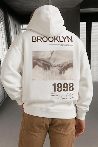 Benroma 3 İplik Penye Brooklyn Baskılı Sweatshırt Beyaz