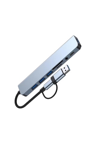 1060 8 İn 2 Usb-c & Usb 3.0 Hub Çoklayıcı Usb, Type-c, Sd/tf Ve Aux Çevirici X Usb 3.0: 5gbps Ultra Hızlı Veri Transferi. Klavye, Mouse Ve Yazıcılar İçin Stabil Bağlantı.
