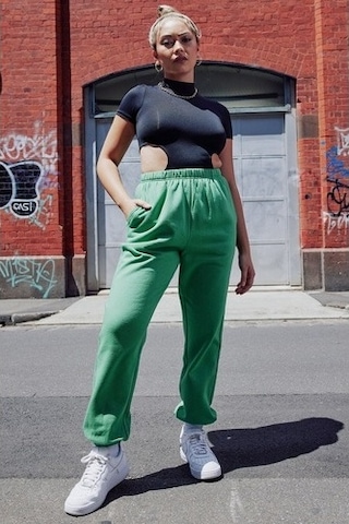 Madmext Kadın Yeşil Beli Lastikli Oversize Eşofman Altı Mg1235 Yeşil