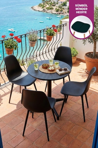 Vilinze Tilia Plastik Bahçe Balkon Bistro Seti Katlanır Masa 60 60 Cm 1+4 Set Tilia-siyah-eames4-siyah-siyah Diğer