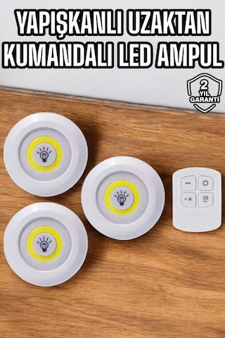 Mutfak Dolap Altı Işığı Uzaktan Kumandalı Yapışkanlı Kablosuz Pilli