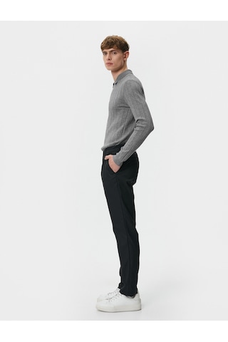 Koton Polo Yaka Kazak Yarım Fermuarlı Slim Fit Dokulu Gri 4wam70125ht Gri