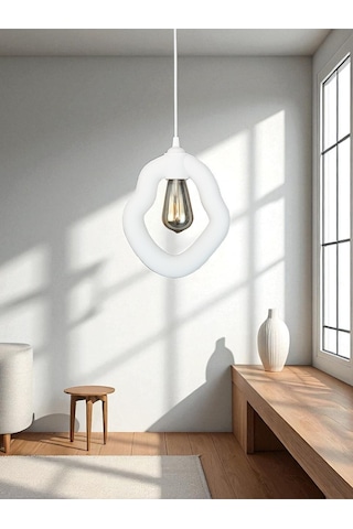 Bohem Beton Görünümlü Modern Minimalist Avize Ayarlı E27 Duy Salon Mutfak Yatak Odası Ofis Kafe Beyaz