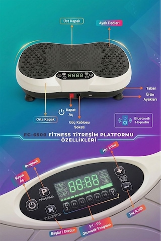Fegel Fg-6500 Titreşimli Fitness Platformu 99 Hız Seviyesi & Hoparlörlü Egzersiz Aleti / Beyaz Renk