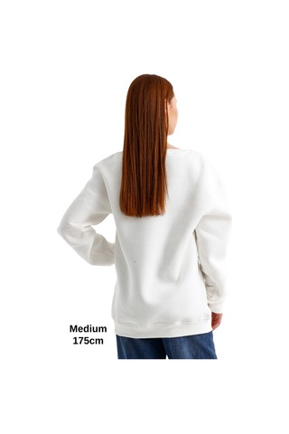 Pxm Oversize 3 Iplik Şardonlu Sweatshirt Düz Kadın Beyaz Kırık Beyaz Kırık Beyaz