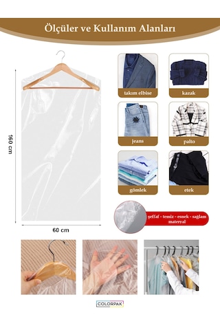Colorpak Abiye Gelinlik Pardesü Askı Delikli Omuzlu Poşeti 10'lu 60 x 160 CM
