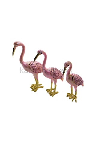 Swarovski Taşlı Flamingo Ailesi - Gizli Hazneli Masaüstü Hediyeli