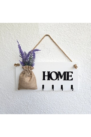 Lavanta Çiçekli Home Yazılı Anahtarlık Beyaz
