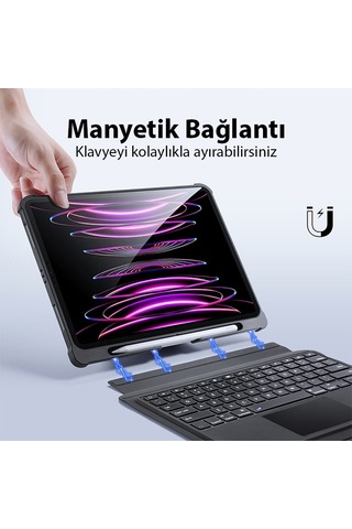iPad Uyumlu Pro 12.9 2022-2021-2020 Sk Bluetooth Klavye Touchpad Kılıf