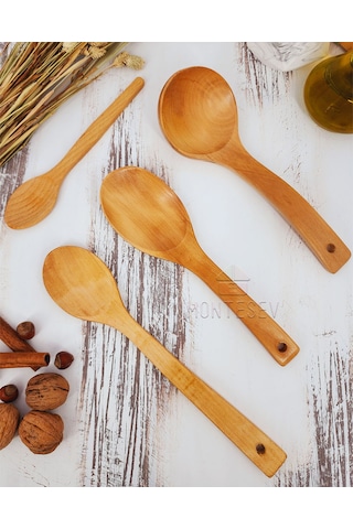 Ahşap Tahta Mutfak Kaşık Seti 4 Parça Kayın, Şimşir Ağacı 4-3
