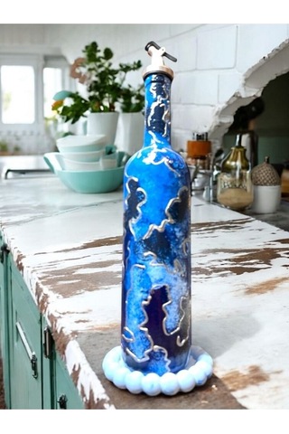 El Yapımı Altın Varaklı Yağdanlık Tasarım Sunum Standı İle Şık Mutfaklar Ve Sofralar Mavi