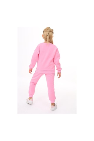 Kız Çocuk 3 İplik Şardonlu Eşofman Takımı Alt Üst Takım Pembe Siyah Renk Rahat Kalıp Pembe