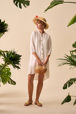 Düğmeli Mini Elbise Beyaz