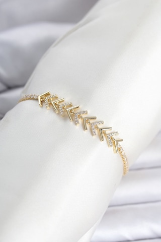 Pirinç Zirkon Taşlı Çavuş Model Su Yolu Kadın Bileklik Gold Ren Çok Renkli