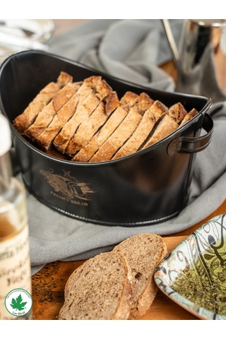 Metal Kayık Ekmeklik, Gondol Ekmeklik, Ekmek Sepeti, Sunumluk Fresh Bread Baskılı - Siyah
