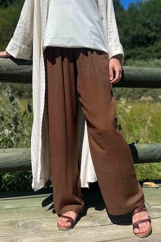 Rabia Şamlı Kahve Keten Pantolon Normal