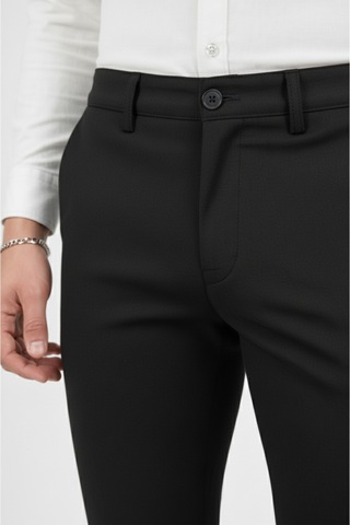 Deepsea Erkek Siyah Modern Fit Likralı Kumaş Pantolon Günlük & Ofis Kullanımı 2602020 Siyah