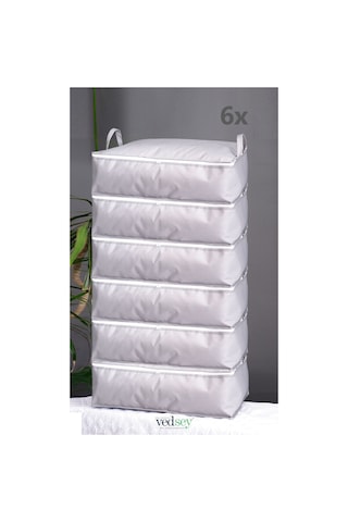 6'lı Set 64x45x23 Cm Çekyat&baza Altı Düzenleyici Yastık&yorgan&kıyafet Organizer Hurç Gri