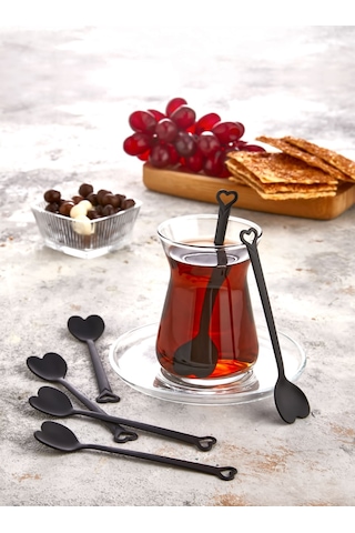 Özel Tasarım 6' Lı Siyah Lüks Çay Kaşığı Seti Takımı Siyah