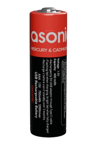 Asonıc Pl400 Aaa Şarjlı Pil 1.5volt 400mah/750mwh Type-c İle Kolay Şarj 2 Li Paket Usb To Type-c K