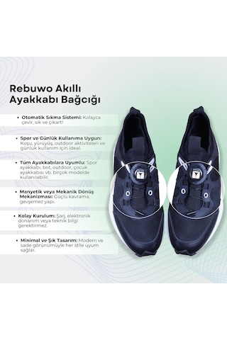 Rebuwo Siyah Akıllı Ayakkabı Bağcığı Otomatik Sıkma Sistemi İle Spor Ve Günlük Kullanım Siyah