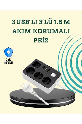 Mey İthalat 7 Cihazı Aynı Anda Destekleyen 3 Usb Portlu 4 Lü Priz