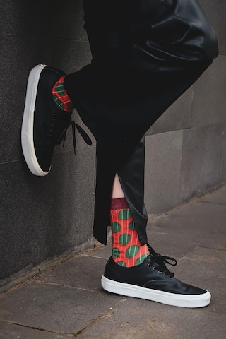 Kadın Mercan-yeşil Puantiyeli Soket Çorap Turuncu