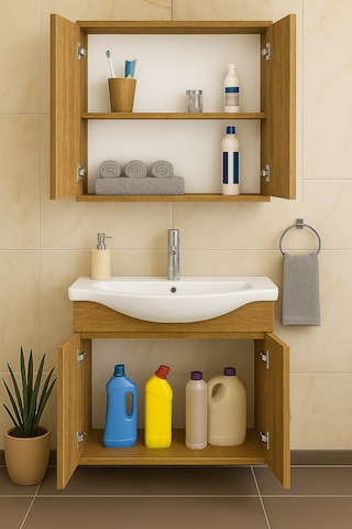 Nova 80 Cm Mdf Ahşapi, Oval Seramik Lavabo, Banyo Dolabı Takımı Ahşap