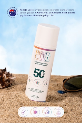 Minela Care Antiaging Organik Mineral Filtreli Yüz Güneş Kremi SPF50 70 G