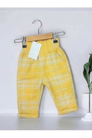 Çikoby Kız Çocuk Bel Lastikli Ekose Pantolon-13669 Sarı