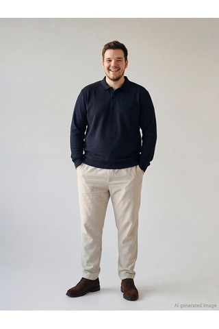 Lcwaıkıkı Classic Lacivert Büyük Beden Polo Yaka Erkek Sweatshirt