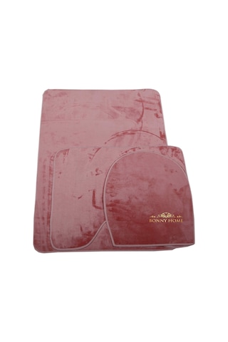 Bonny Home Unicolor Düz Pembe 3lü Banyo Paspası Halısı Seti Kaymaz Pembe
