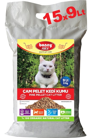 Bonny Nice Doğal Pellet Çam Peleti Kalın Kedi Kumu 15 x 9 L