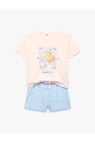 Koton Rahat Kesim Baskılı Pamuklu Şortlu Pijama Takımı Pembe 6slk40131mk