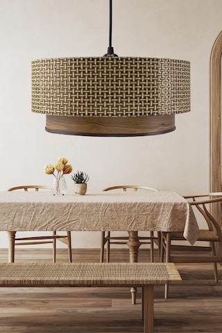 Hasır Kahve Ahşap Desenli Avize Kahverengi