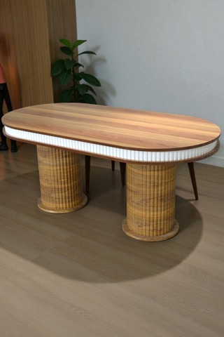 Bohem İskandinav Masa Sandalye Takımı 4 Adet Polo Sandalye Ceviz Mebranlı Mdf Oval Masa-modern Kahverengi