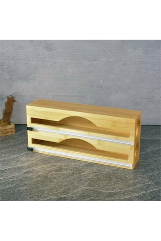 2'li Bambu Streç Folyo Kutusu 34x14x7 Cm Duvar Montajlı, Çekmece İçi, Tezgah Üstü