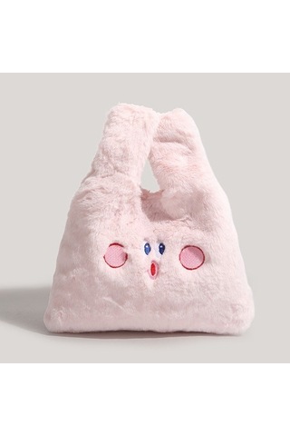 Charhp&kejnt Peluş Çanta El Çantası Sevimli Yumuşak Kız Çizgi Film İşlemeli Kozmetik Çantası Pembe