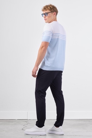Dufy A.mavi Çizgili Yatay Desen Erkek Triko - Slim Fit Mavi