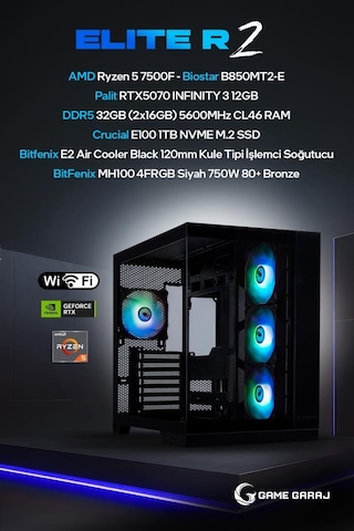 Game Garaj ELITE-R2 R5-7500F RTX5070 32 GB 1 TB SSD Free Dos Oem Paket Masaüstü Oyuncu Bilgisayarı