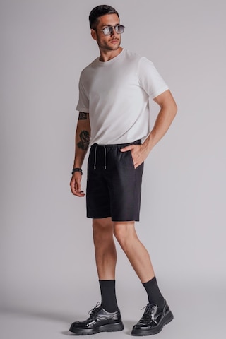 Braccas Erkek Yandan Cepli Beli Lastikli Keten Dokulu Relaxed Fit Jogger Şort Siyah Siyah