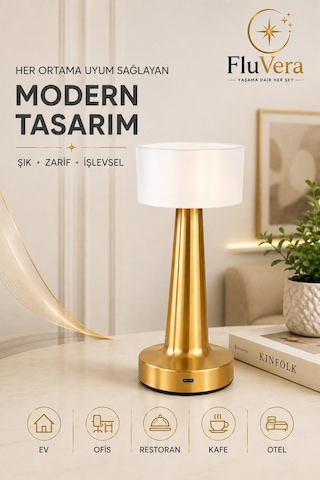 Gold Şarjlı Led Masa Lambası Kablosuz Dokunmatik Taşınabilir Dekoratif Gece Lambası Usb-c Altın